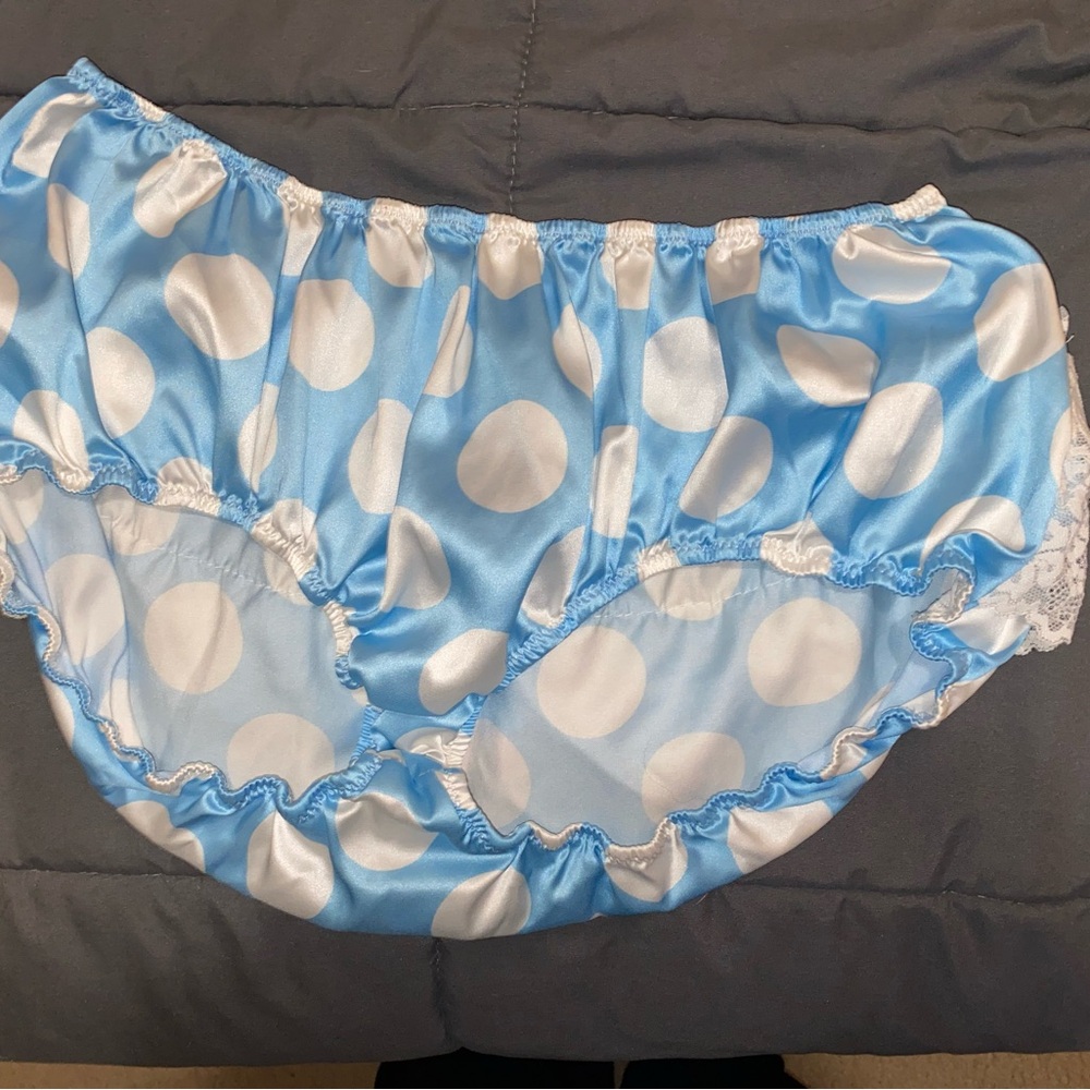 Blue and White Polka Dot Satin Panties